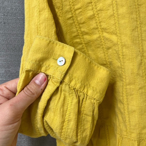 J. Jill Peplum Tiered Babydoll Woven Textured Mustard Yellow Blouse Size S - Picture 7 of 10